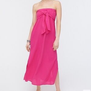 J. Crew | Strapless Bow Tie Front Cover Up Beach Dress Gauze Cotton Pink Midi